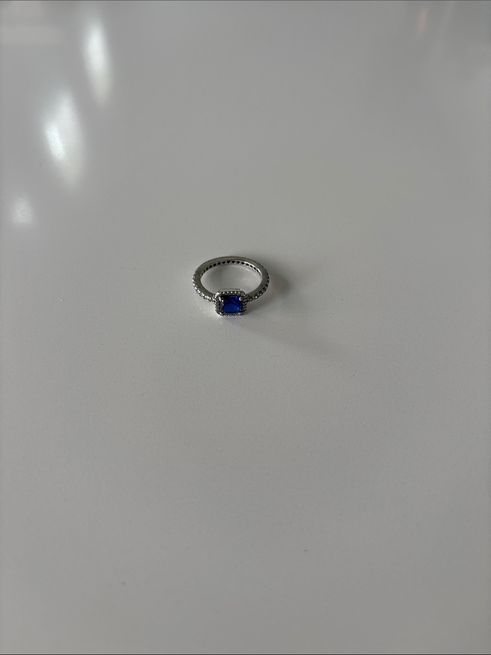 Pandora Sterling Silver Ring with Deep Blue Square Stone